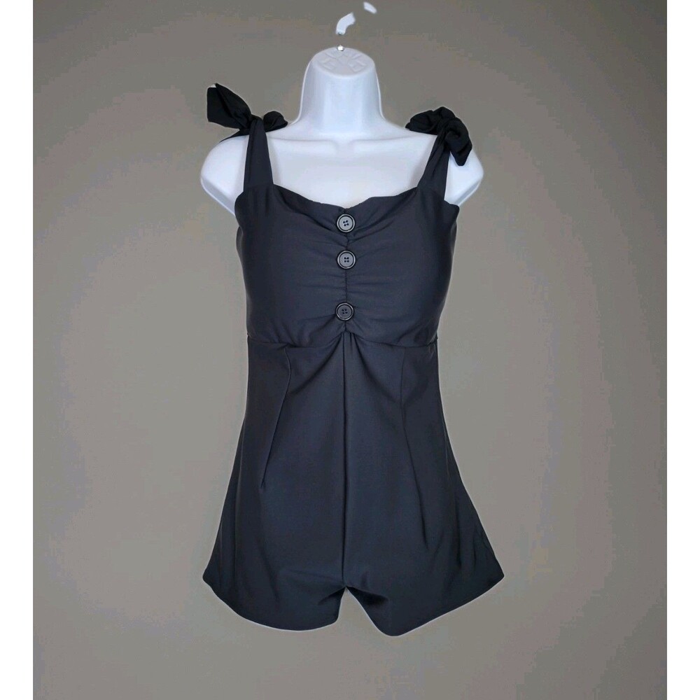 NWT Pinky Pinups Romper Swimsuit Womens Large Vintage 50s Style Black Retro
